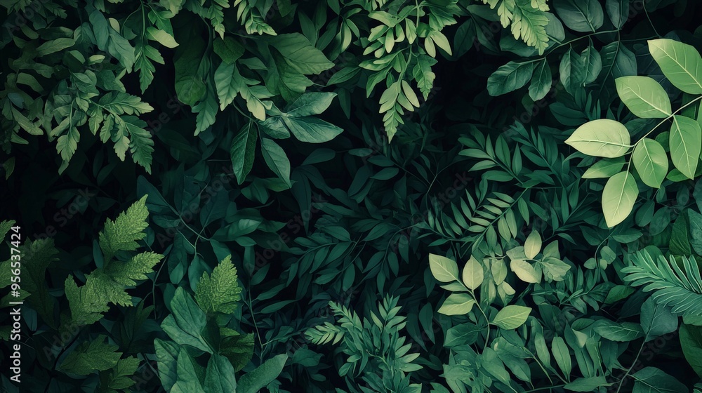 custom made wallpaper toronto digitalA layered green foliage background with various shades of green, rich and immersive