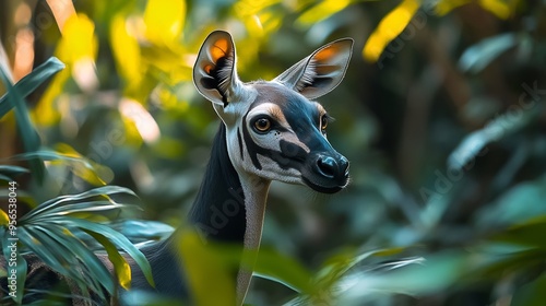 The Southern Okapi is a fascinating and lesserknown subspecies of the Okapi a unique forestdwelling mammal native to the dense rainforests of the Democratic Republic of Congo Unlike it : Generative AI photo