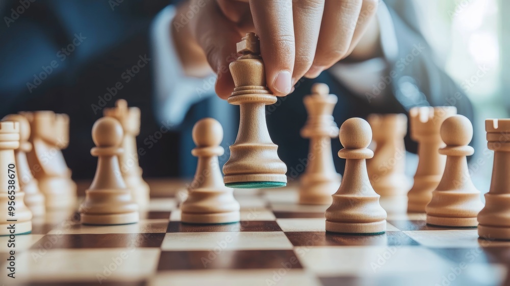 Strategic Leadership: Businessman Playing Chess to Plan for Business Success Strategic Leadership: Businessman Playing Chess to Plan for Business Success