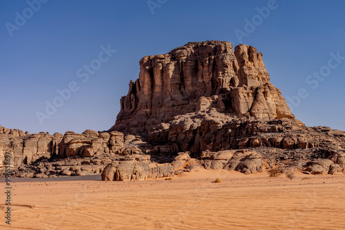 Sahara desert, sand, dunes and rocks in Algeria. Surrounding of Djanet. Place of Sahara named Moul Ennaga photo