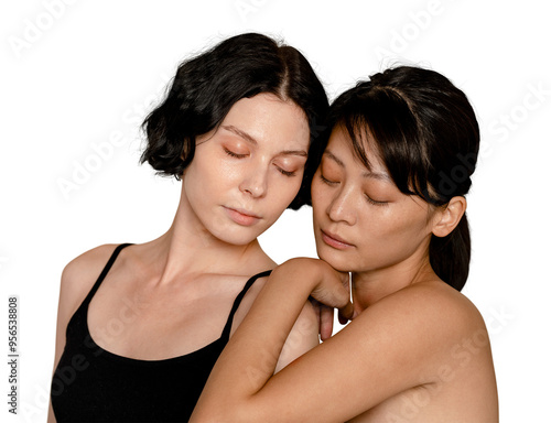 Two women png sticker, diverse models, transparent background