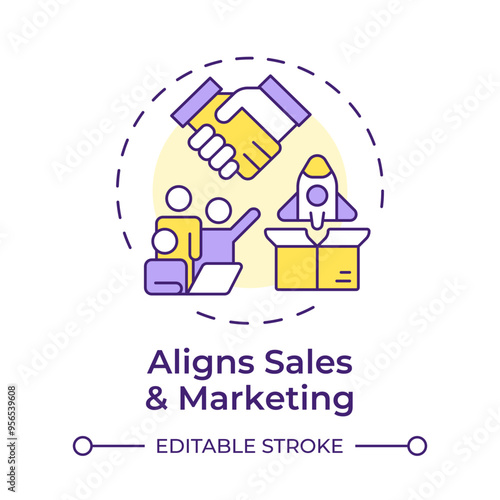 Aligns sales and marketing multi color concept icon. Business workflow, coordination management. Round shape line illustration. Abstract idea. Graphic design. Easy to use in infographic, presentation