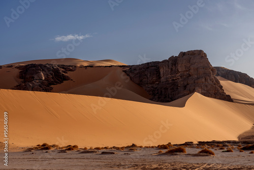 Sahara desert, sand, dunes and rocks in Algeria. Surrounding of Djanet. Place of Sahara named Moul Ennaga photo