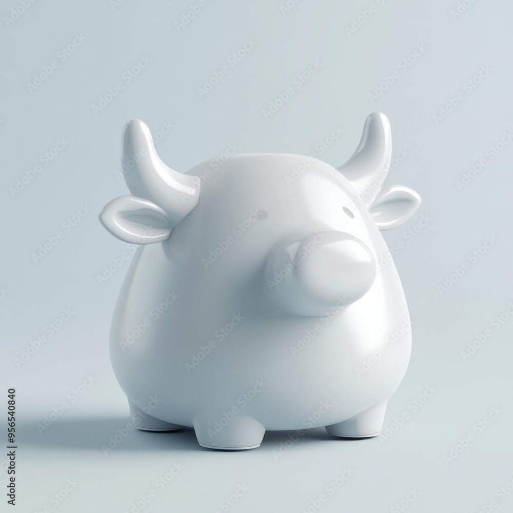 Cute 3D Cowbell: Pastel Silver Minimalist Design on White Background Cute 3D Cowbell: Pastel Silver Minimalist Design on White Background