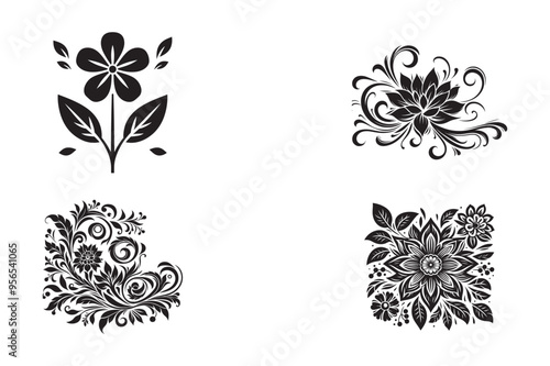 Plants and Flower Silhouette Vector Illustration Set photo