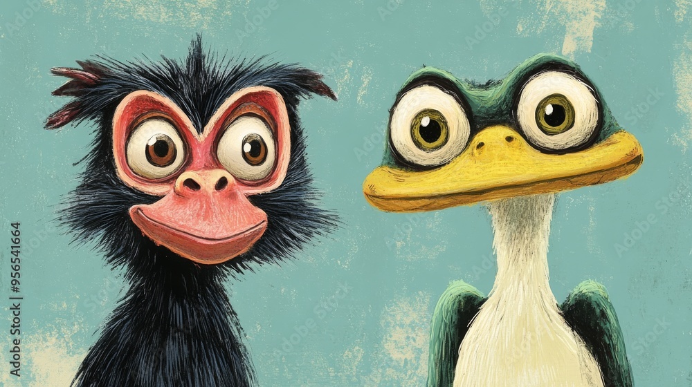 Two Cartoon Birds - A Funny Cartoon Illustration Two Cartoon Birds - A Funny Cartoon Illustration