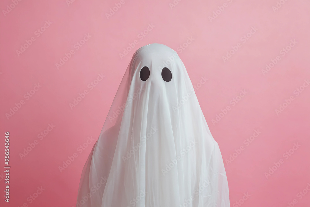 Funny halloween character person or animal wearing white blanket pretending scary ghost, Generative AI Funny halloween character person or animal wearing white blanket pretending scary ghost, Generative AI