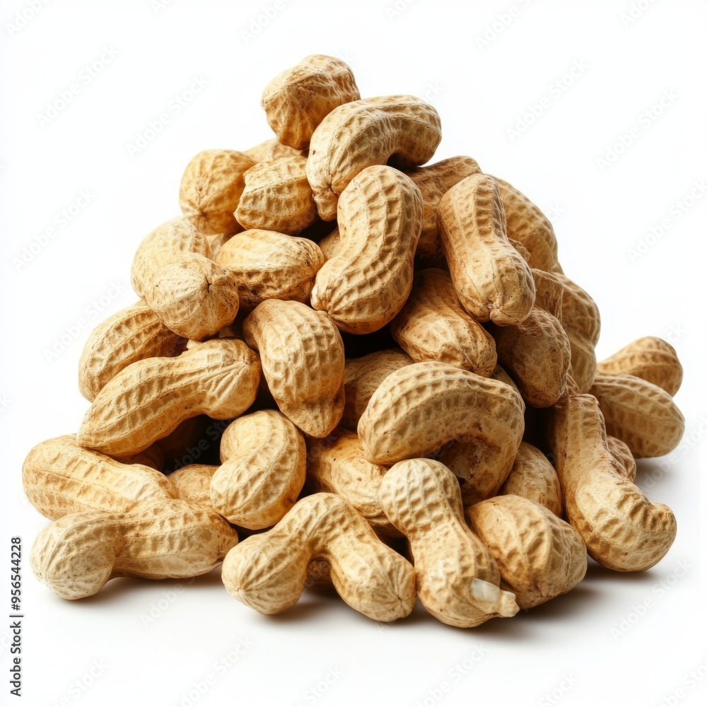 A pile of peanuts in their shells, isolated on a white background. A pile of peanuts in their shells, isolated on a white background.