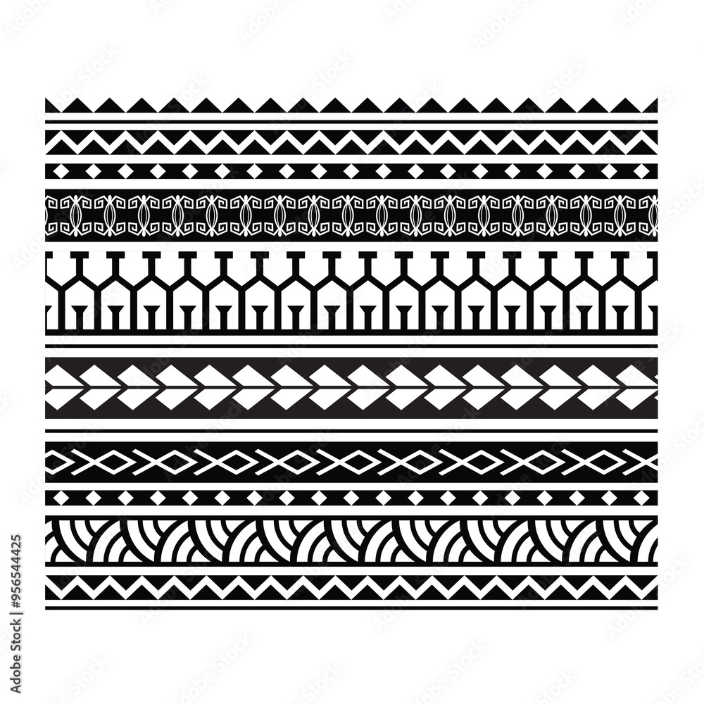 Polynesian tattoo tribal band design. Samoan tattoo tribal ornament border.
Decorative seamless pattern. Polynesian tattoo tribal band design. Samoan tattoo tribal ornament border.
Decorative seamless pattern.