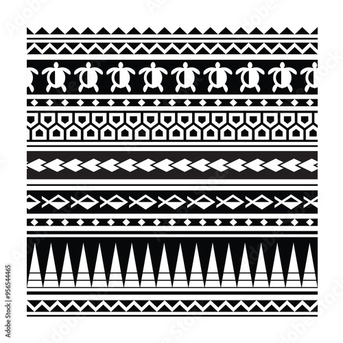 Polynesian tattoo tribal band design. Samoan tattoo tribal ornament border.
 Decorative seamless pattern.
