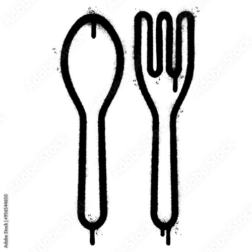 Spray Painted Graffiti Spoon and fork icon isolated on white background.