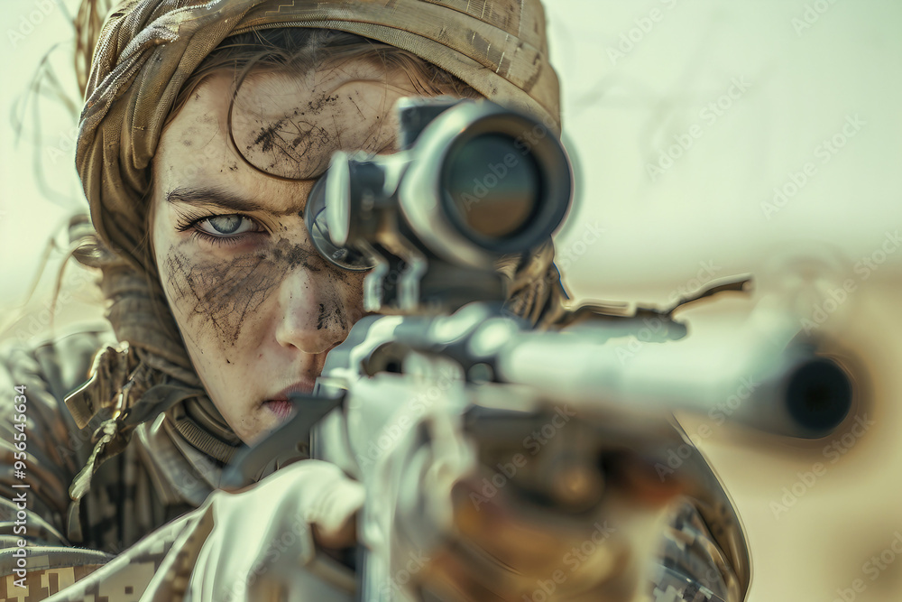 Generated with AI photo of confident soldier fighting battlefield Generated with AI photo of confident soldier fighting battlefield