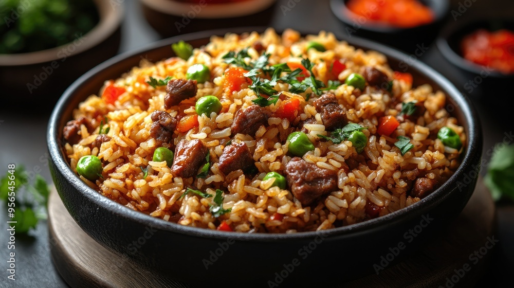 Indonesian nasi goreng fried rice on a white background Indonesian nasi goreng fried rice on a white background