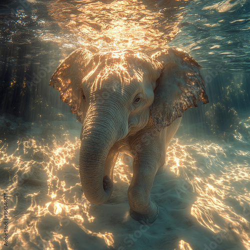 elefant im aussengehege eines zoo schwimmt im wasserbecke unterwasser safari tauschen dickhäuter elephant photo