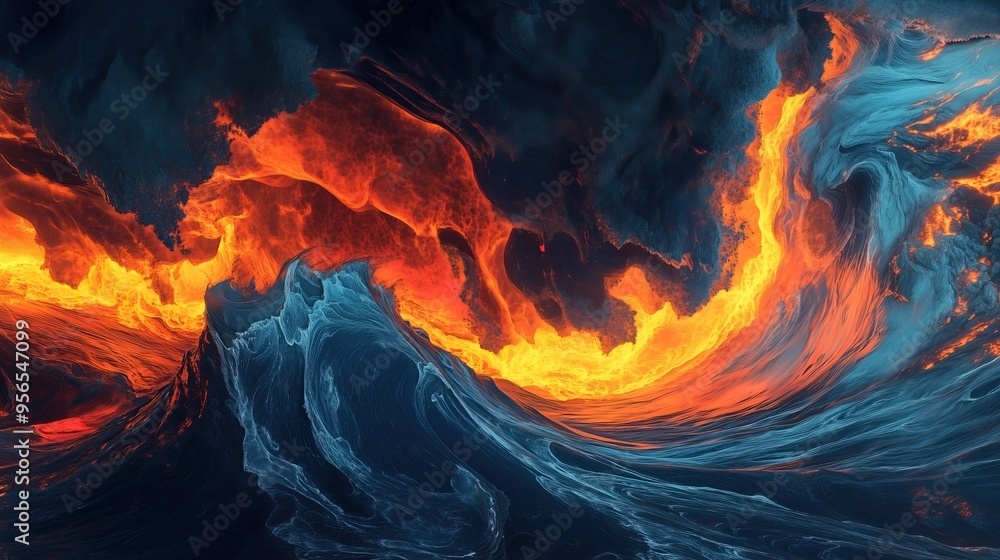 Fototapeta premium Abstract representation of flowing lava and ocean