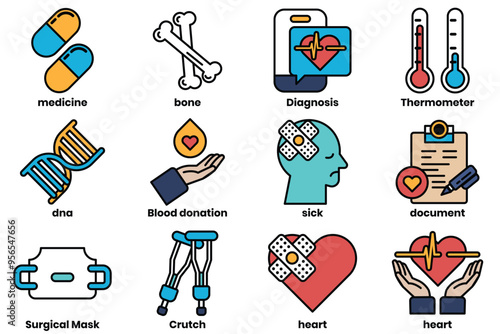 Set of collection of illustrations in the concept of medical objects