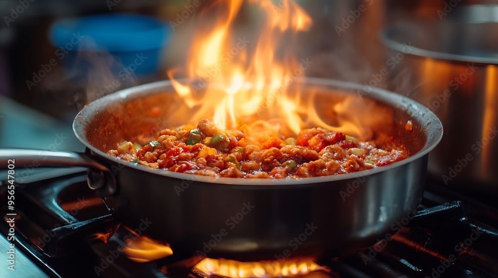 A pot simmering on the flame on a stove in preparation of Mexican food in an authentic traditional Mexican kitchen showcasing delicious cultural recipes : Generative AI A pot simmering on the flame on a stove in preparation of Mexican food in an authentic traditional Mexican kitchen showcasing delicious cultural recipes : Generative AI