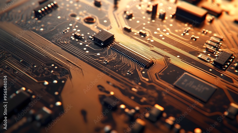 Macro Photography of a Complex Circuit Board Showcasing the Intricate Design and Detailed Integrated Circuits Macro Photography of a Complex Circuit Board Showcasing the Intricate Design and Detailed Integrated Circuits