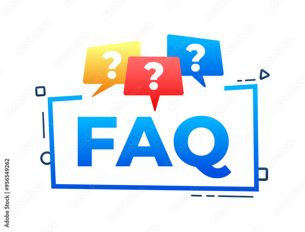 Faq concept with question marks in speech bubbles over a banner with the text inside Faq concept with question marks in speech bubbles over a banner with the text inside
