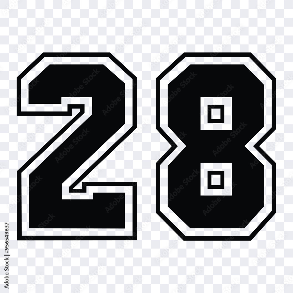 Sketch numbers for cutting or print.
Sport jersey number 28 vector black color template isolated. Sketch numbers for cutting or print.
Sport jersey number 28 vector black color template isolated.