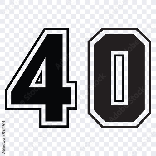 Sketch numbers for cutting or print.
Sport jersey number 40 vector black color template isolated.