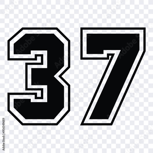 Sketch numbers for cutting or print.
Sport jersey number 37 vector black color template isolated.