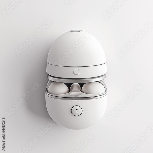 Pastel White & Silver Egg Cooker: Cute & Minimalist Design for Perfect Breakfast