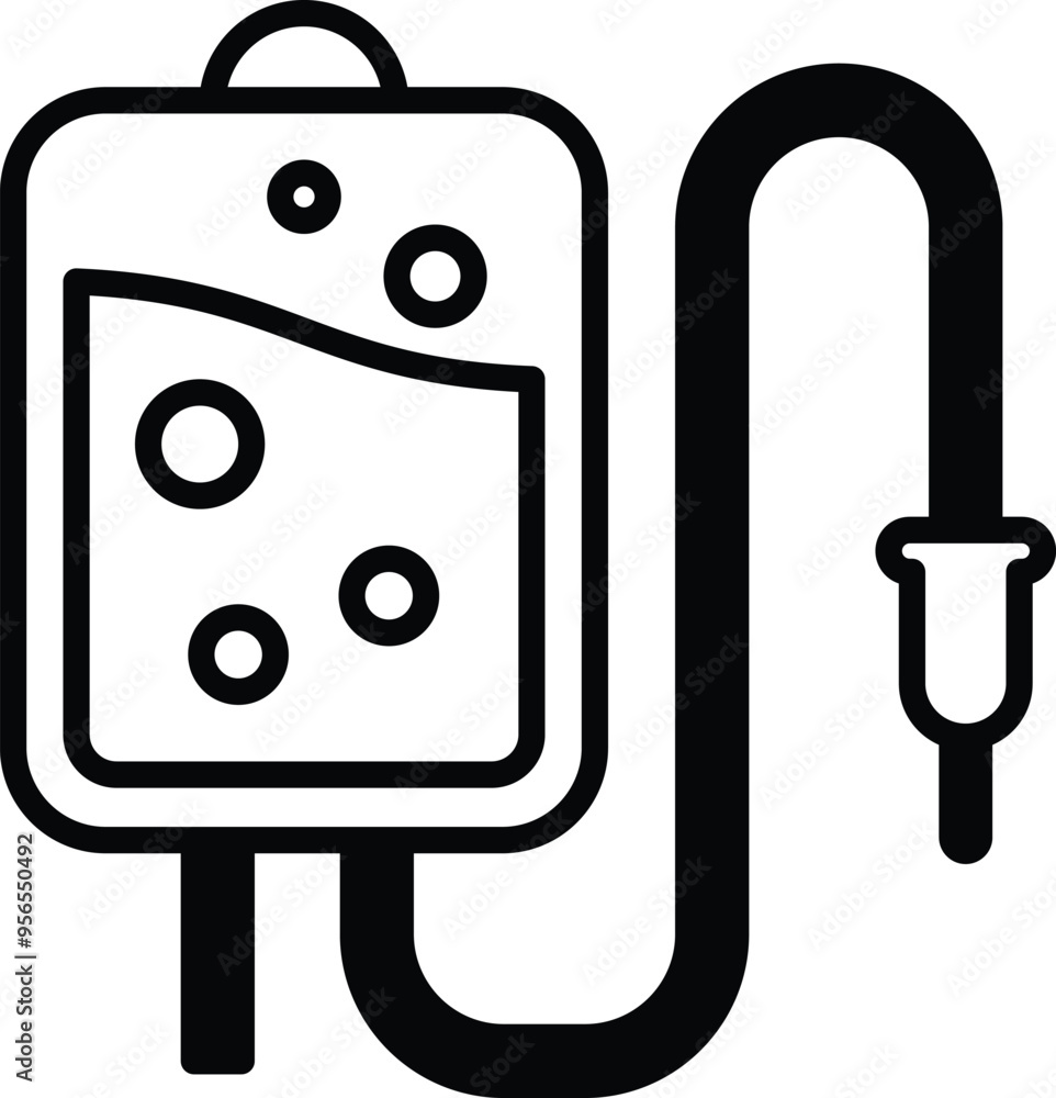 Illustration of a medical saline bag in line art style in line art style Illustration of a medical saline bag in line art style in line art style