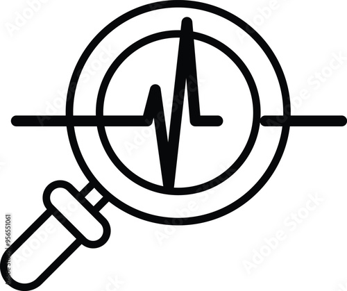 A Black and white heart with a magnifying glass over it