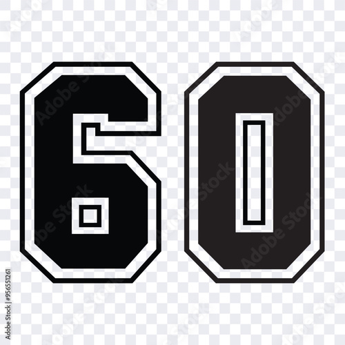 Sketch numbers for cutting or print.
Sport jersey number 60 vector black color template isolated.