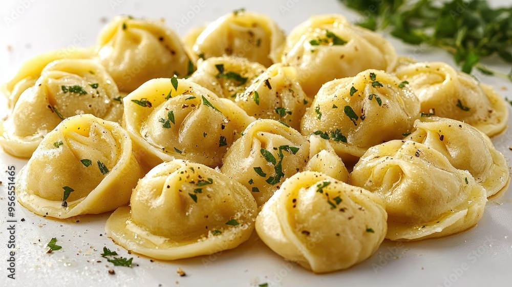 Russian pelmeni dumplings with butter on a white background Russian pelmeni dumplings with butter on a white background