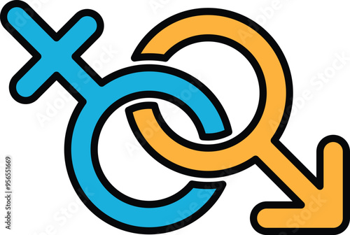 A blue and orange symbol of a man and woman