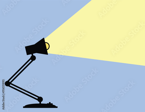 Illustration of a table lamp silhouette. The lamp shines with a yellow beam of light.