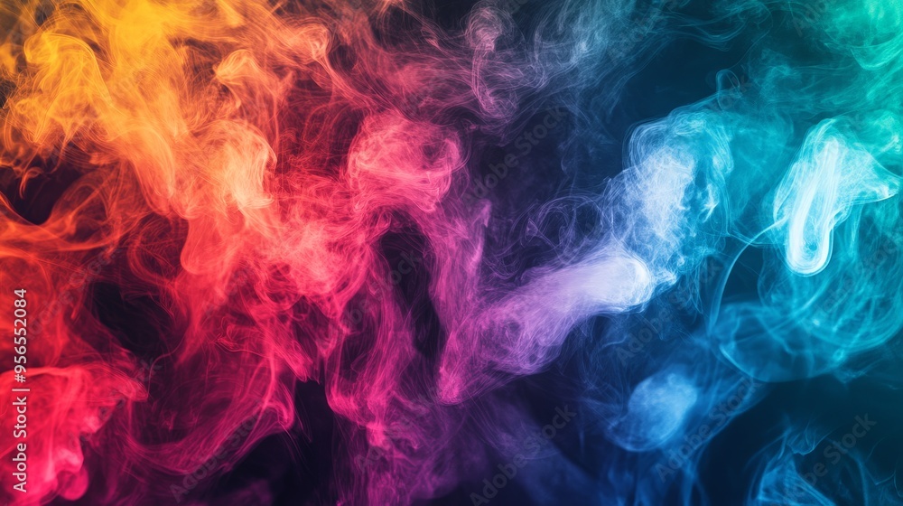 Obraz premium Artistic smoke effects blending with vibrant colors on a black background, creating a visually captivating and abstract composition.