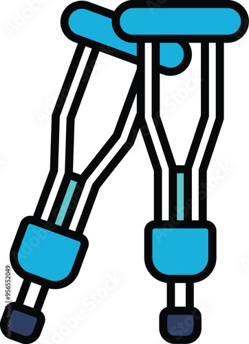 Two blue crutches with white handles
