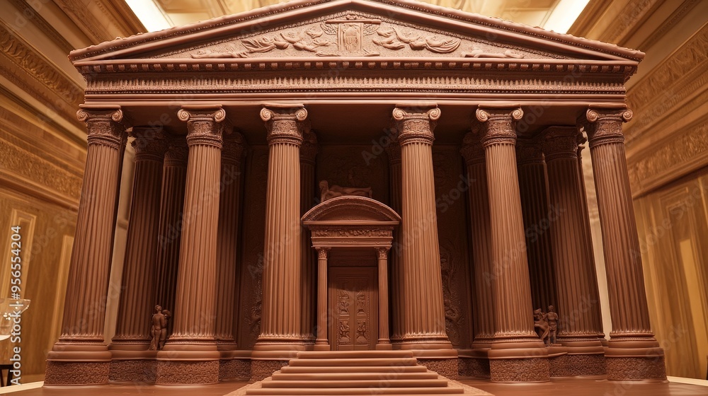 Obraz premium Envision a chocolate temple, with tall columns, detailed friezes, and a grand entrance all made from chocolate.