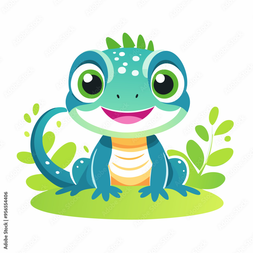 Fototapeta premium Lizard Cute Small Cartoon Baby Animal Character 