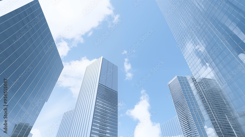 Skyscrapers Reaching Towards The Sky With Reflection Of Clouds Skyscrapers Reaching Towards The Sky With Reflection Of Clouds