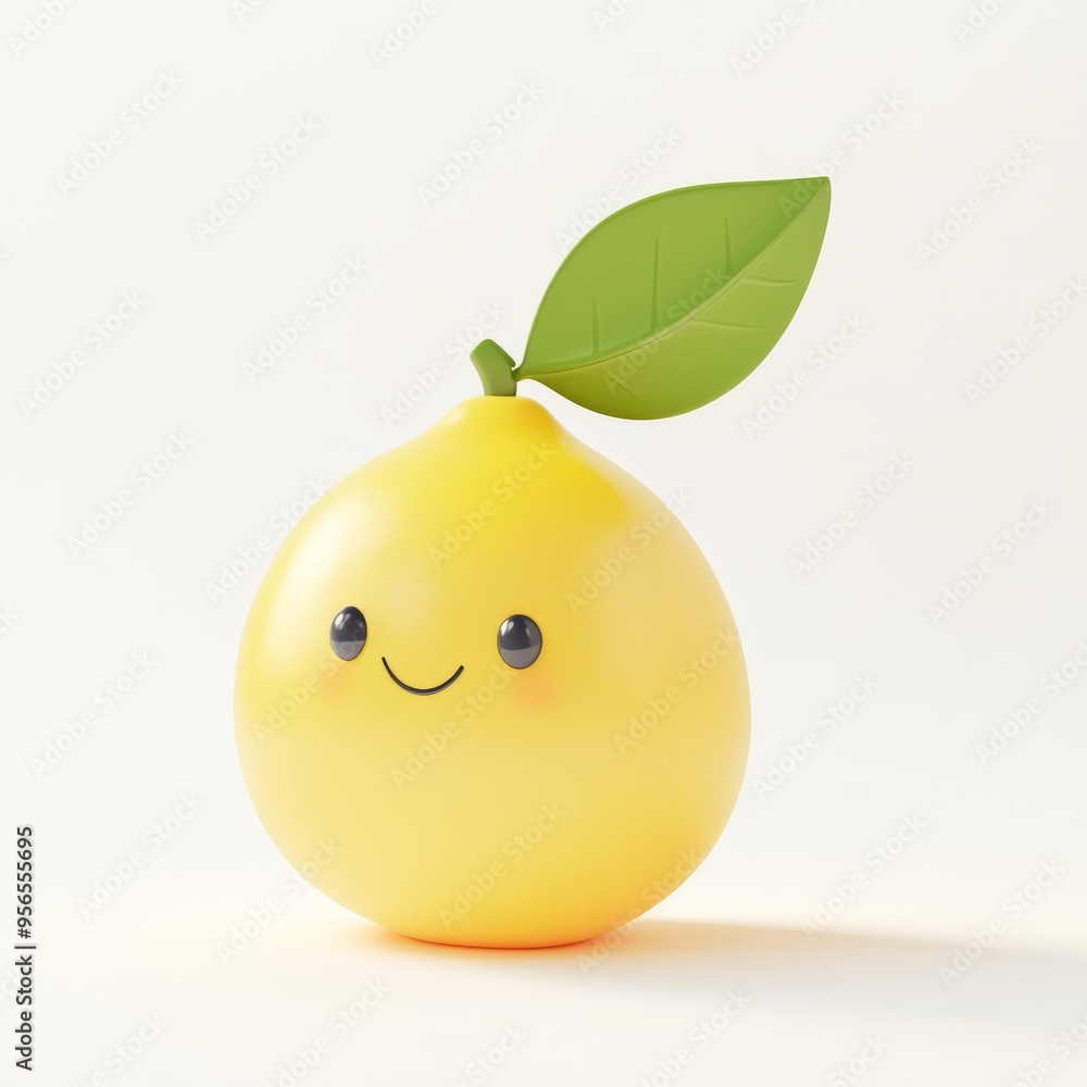 Cute 3D Lemon with Leaf: Pastel Yellow Minimalist Illustration Cute 3D Lemon with Leaf: Pastel Yellow Minimalist Illustration