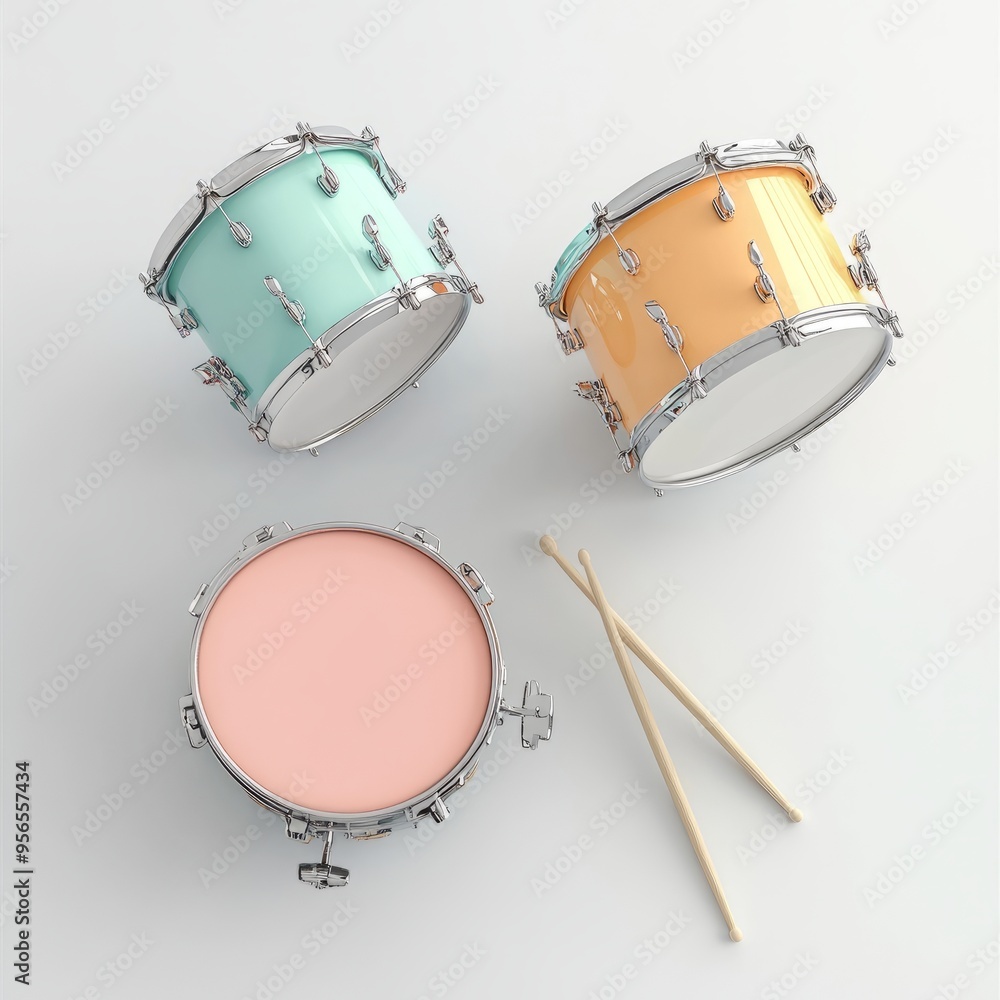 Cute Ocean Drum Set in Pastel Silver - Minimalist 3D Design Cute Ocean Drum Set in Pastel Silver - Minimalist 3D Design