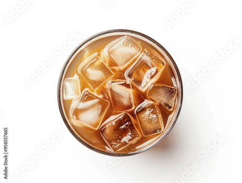 Iced Coffee isolated on white background, flat lay