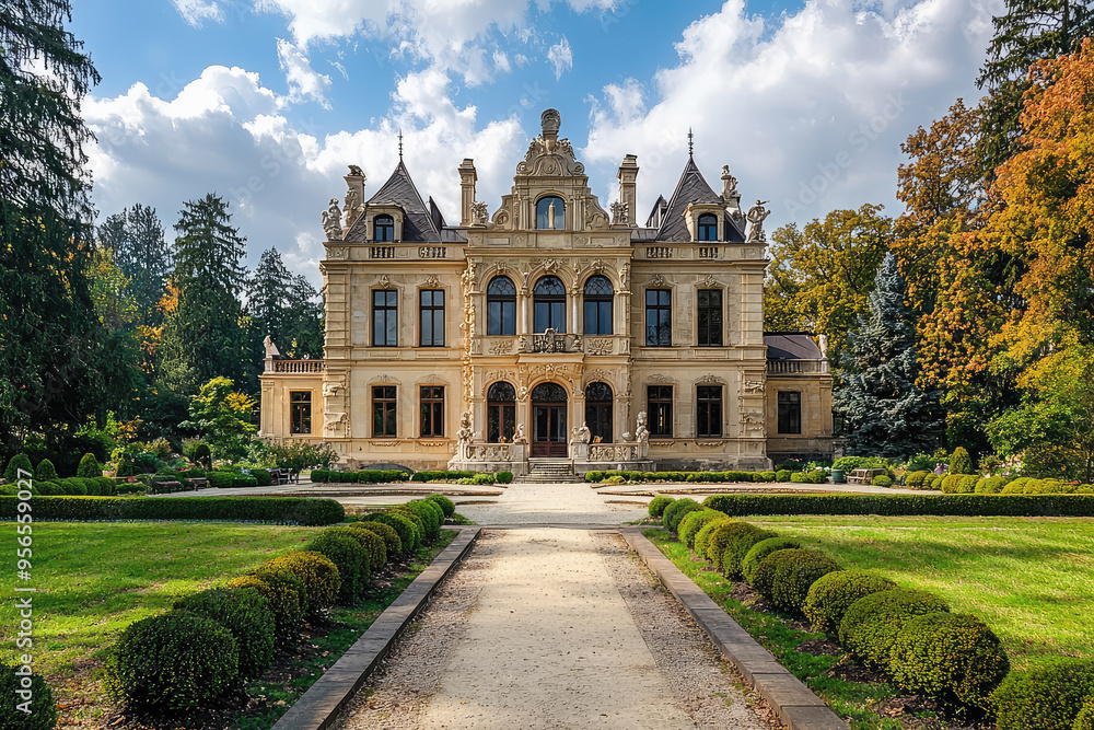 A Majestic Renaissance Castle Stands Proud Amidst Lush Gardens, Bathed in Warm Sunlight and Serene Skies. A Majestic Renaissance Castle Stands Proud Amidst Lush Gardens, Bathed in Warm Sunlight and Serene Skies.