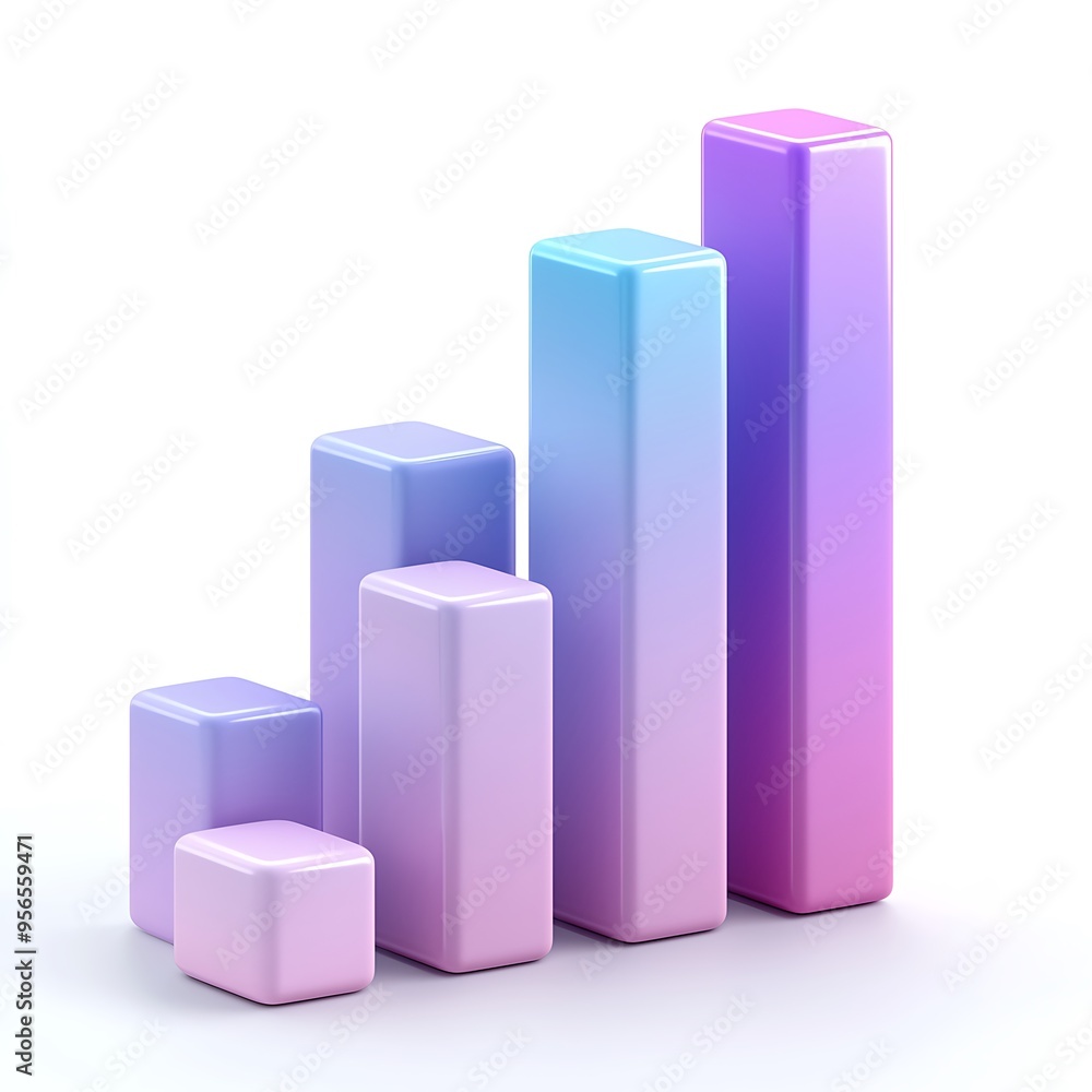A pastel gradient 3D bar chart illustrating an upward trend of growth and success. A pastel gradient 3D bar chart illustrating an upward trend of growth and success.