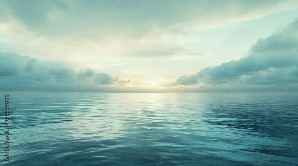 Obraz premium tranquil morning sky over a calm, reflective ocean, the gentle waves and soft light creating a serene and inviting seascape perfect for relaxation