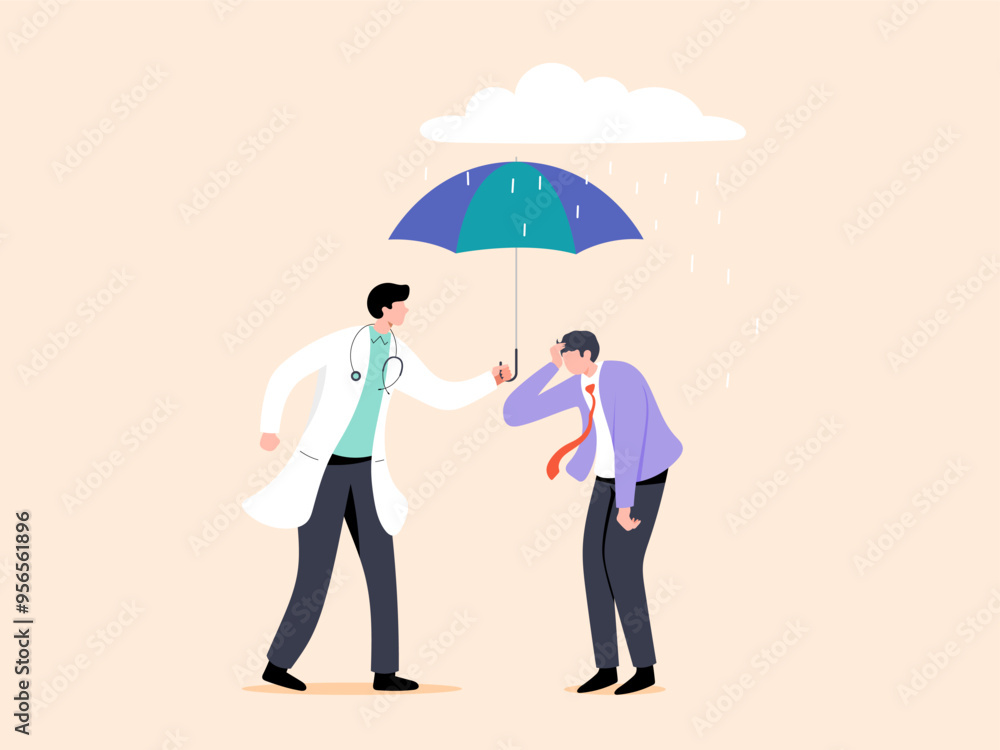 Doctor providing comfort and care to a stressed businessman Doctor providing comfort and care to a stressed businessman