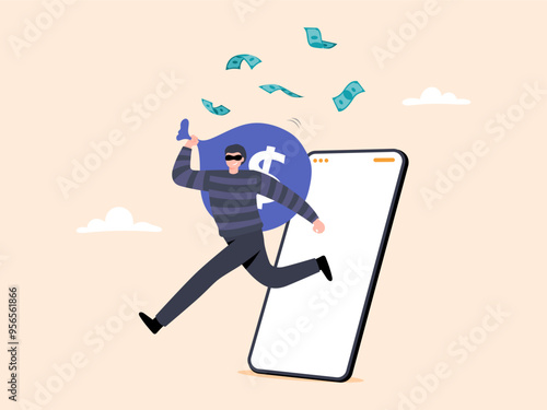Cybercriminal stealing money through a smartphone