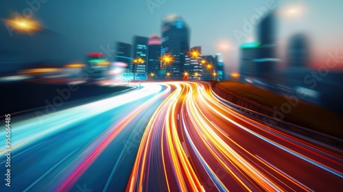 A long exposure shot capturing the mesmerizing light trails from vehicles on a busy city highway.