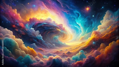 Vibrant, swirling clouds of colorful gas and dust shape-shift into an otherworldly, dreamlike entity, defying gravity and radiating an aura of mesmerizing, cosmic uniqueness.
