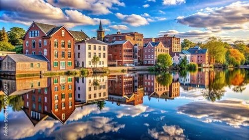 Reflection of Exeter, New Hampshire riverfront buildings in water , Exeter, New Hampshire, riverfront, buildings photo