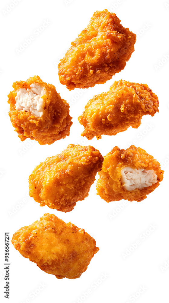 Crispy chicken nuggets falling isolated transparent background Crispy chicken nuggets falling isolated transparent background